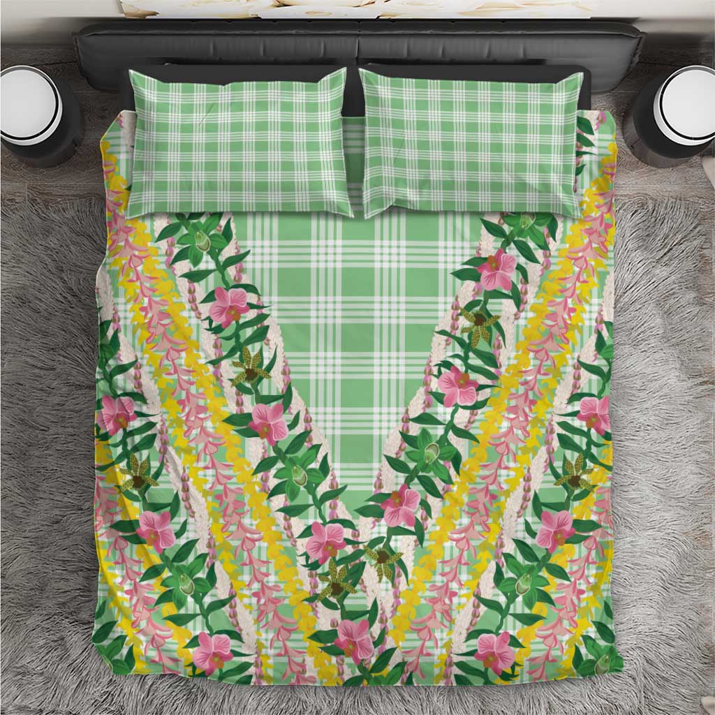 Hawaii Pikake Lokelani Plumeria Lei Bedding Set Green Palaka Motifs LT05 Green - Polynesian Pride