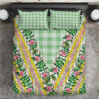 Hawaii Pikake Lokelani Plumeria Lei Bedding Set Green Palaka Motifs LT05 Green - Polynesian Pride