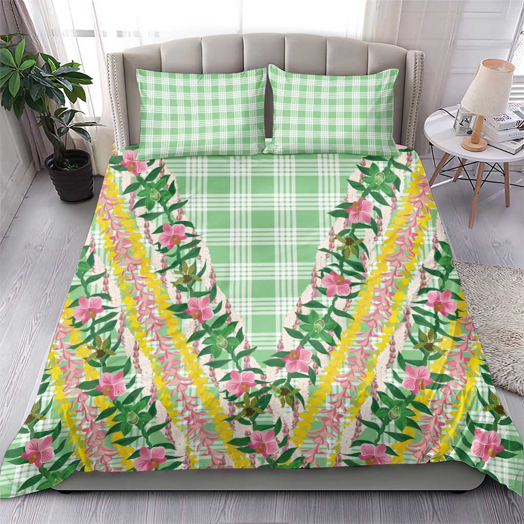 Hawaii Pikake Lokelani Plumeria Lei Bedding Set Green Palaka Motifs LT05 - Polynesian Pride