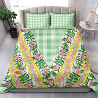 Hawaii Pikake Lokelani Plumeria Lei Bedding Set Green Palaka Motifs LT05 - Polynesian Pride