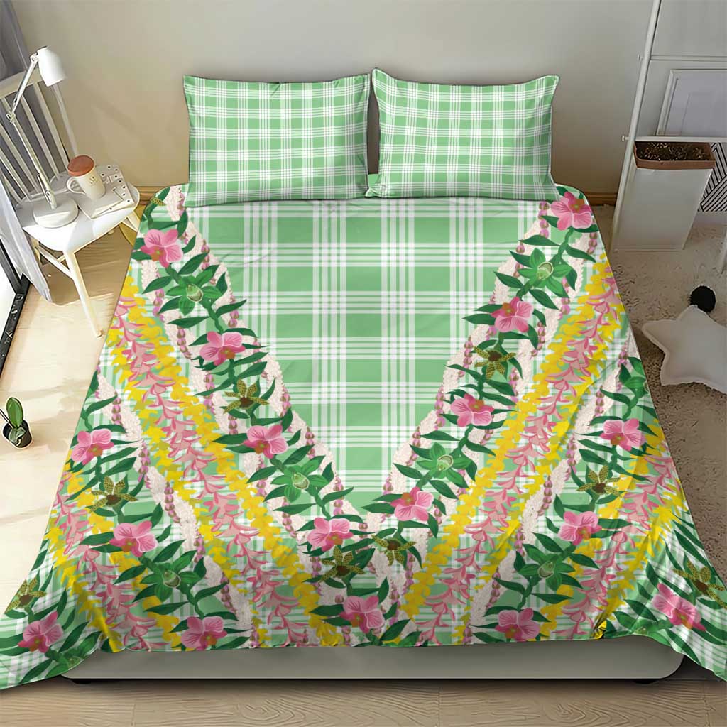 Hawaii Pikake Lokelani Plumeria Lei Bedding Set Green Palaka Motifs LT05 - Polynesian Pride