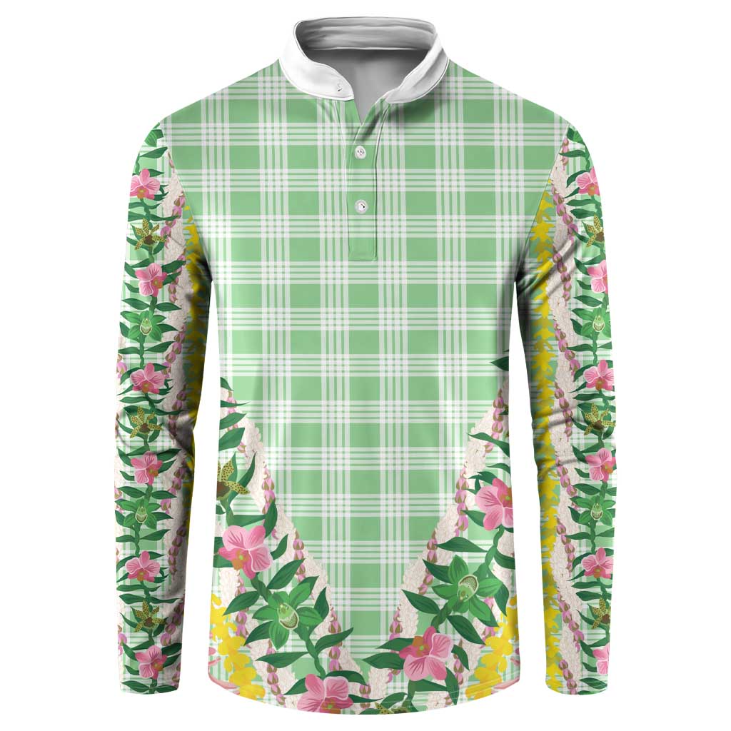 Hawaii Pikake Lokelani Plumeria Lei Button Sweatshirt Green Palaka Motifs LT05 Green - Polynesian Pride
