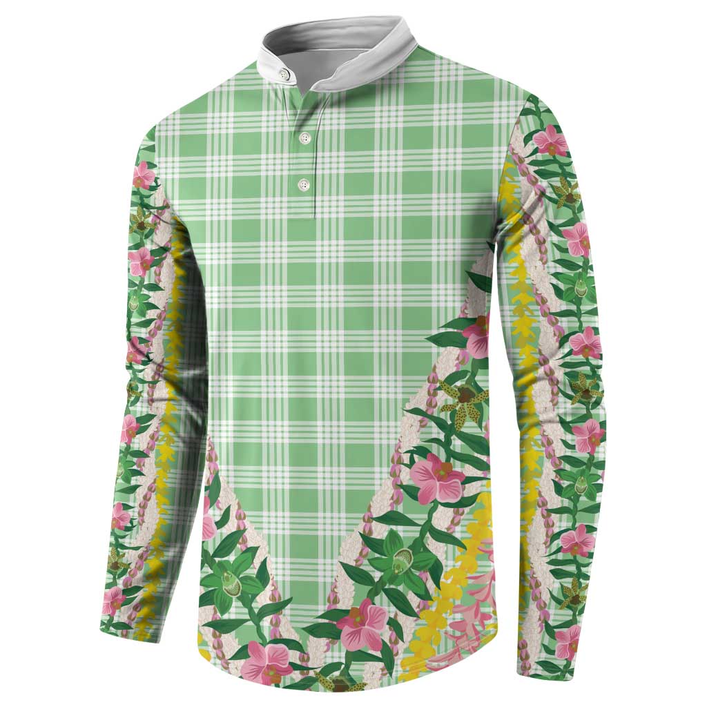 Hawaii Pikake Lokelani Plumeria Lei Button Sweatshirt Green Palaka Motifs LT05 - Polynesian Pride