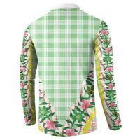 Hawaii Pikake Lokelani Plumeria Lei Button Sweatshirt Green Palaka Motifs LT05 - Polynesian Pride