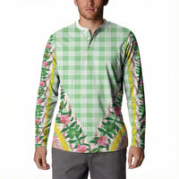 Hawaii Pikake Lokelani Plumeria Lei Button Sweatshirt Green Palaka Motifs LT05 - Polynesian Pride