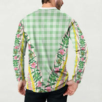 Hawaii Pikake Lokelani Plumeria Lei Button Sweatshirt Green Palaka Motifs LT05 - Polynesian Pride
