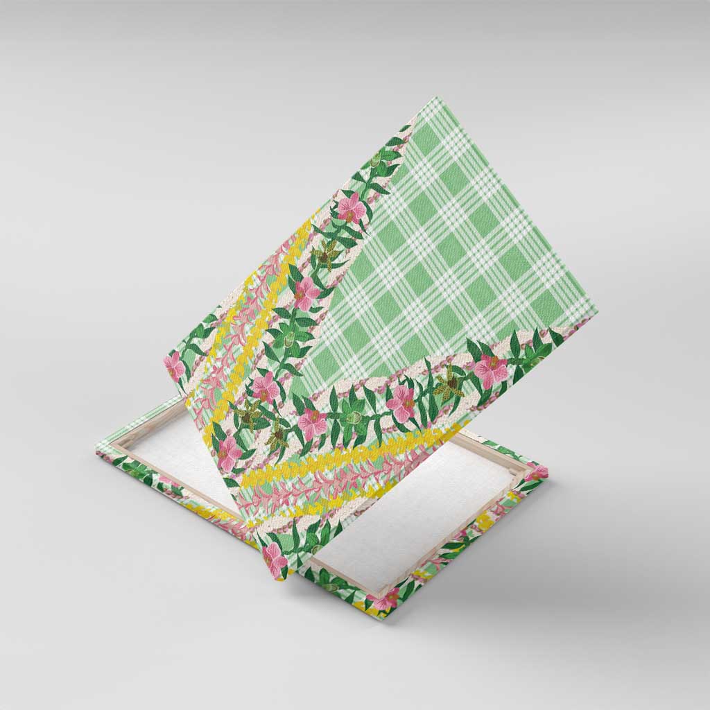 Hawaii Pikake Lokelani Plumeria Lei Canvas Wall Art Green Palaka Motifs