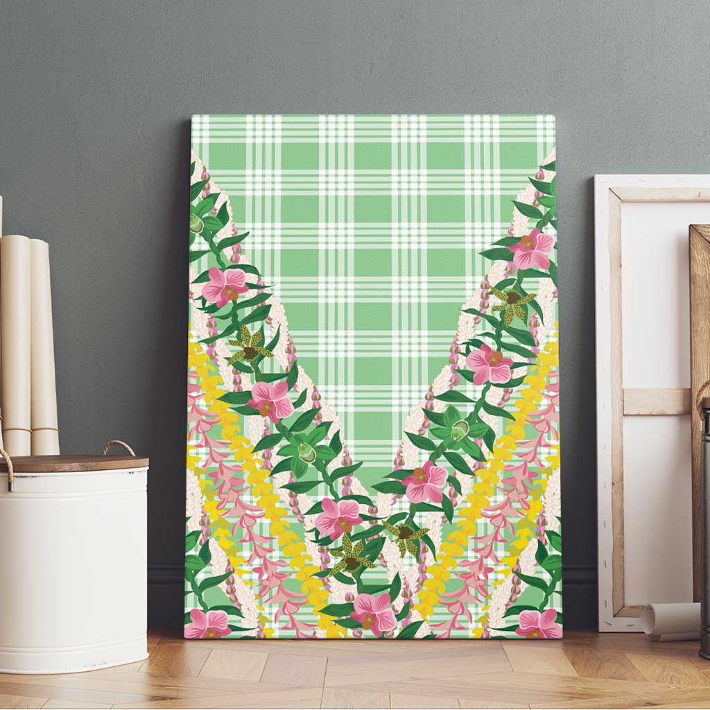 Hawaii Pikake Lokelani Plumeria Lei Canvas Wall Art Green Palaka Motifs