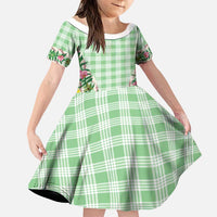 Hawaii Pikake Lokelani Plumeria Lei Family Matching Off Shoulder Maxi Dress and Hawaiian Shirt Green Palaka Motifs LT05 Daughter's Dress Green - Polynesian Pride