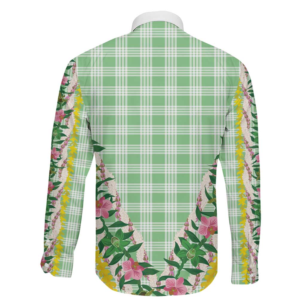 Hawaii Pikake Lokelani Plumeria Lei Family Matching Off Shoulder Maxi Dress and Hawaiian Shirt Green Palaka Motifs LT05 - Polynesian Pride