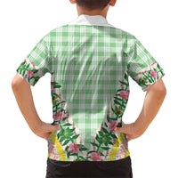 Hawaii Pikake Lokelani Plumeria Lei Family Matching Off Shoulder Short Dress and Hawaiian Shirt Green Palaka Motifs LT05 - Polynesian Pride