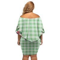 Hawaii Pikake Lokelani Plumeria Lei Family Matching Off Shoulder Short Dress and Hawaiian Shirt Green Palaka Motifs LT05 - Polynesian Pride