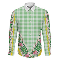 Hawaii Pikake Lokelani Plumeria Lei Family Matching Short Sleeve Bodycon Dress and Hawaiian Shirt Green Palaka Motifs LT05 Dad's Shirt - Long Sleeve Green - Polynesian Pride