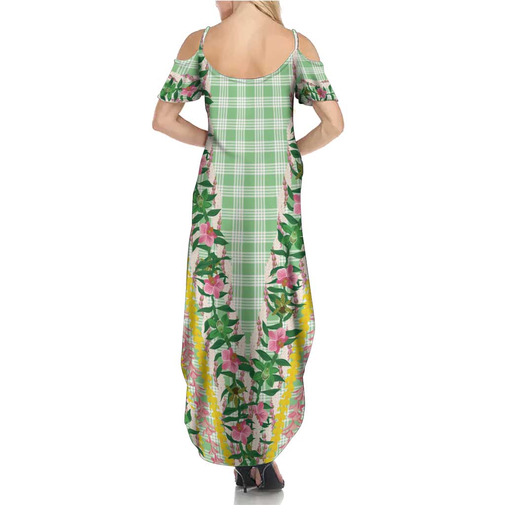 Hawaii Pikake Lokelani Plumeria Lei Family Matching Summer Maxi Dress and Hawaiian Shirt Green Palaka Motifs LT05 - Polynesian Pride