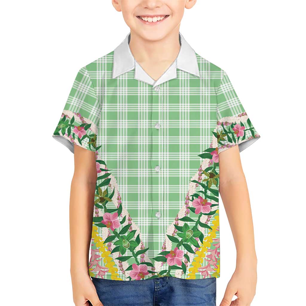 Hawaii Pikake Lokelani Plumeria Lei Family Matching Summer Maxi Dress and Hawaiian Shirt Green Palaka Motifs LT05 Son's Shirt Green - Polynesian Pride