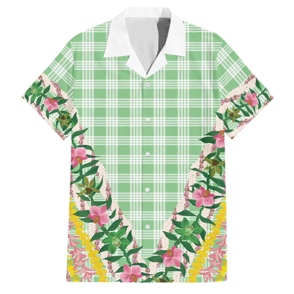 Hawaii Pikake Lokelani Plumeria Lei Family Matching Tank Maxi Dress and Hawaiian Shirt Green Palaka Motifs LT05 Dad's Shirt - Short Sleeve Green - Polynesian Pride
