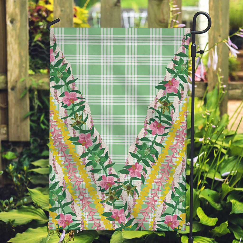 Hawaii Pikake Lokelani Plumeria Lei Garden Flag Green Palaka Motifs LT05 Garden Flag Green - Polynesian Pride