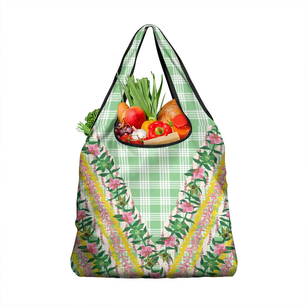 Hawaii Pikake Lokelani Plumeria Lei Grocery Bag Green Palaka Motifs