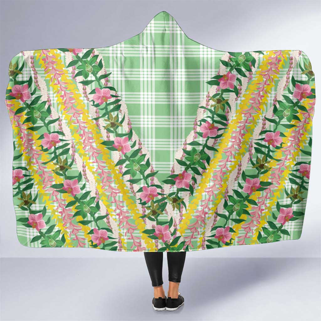 Hawaii Pikake Lokelani Plumeria Lei Hooded Blanket Green Palaka Motifs LT05 One Size Green - Polynesian Pride