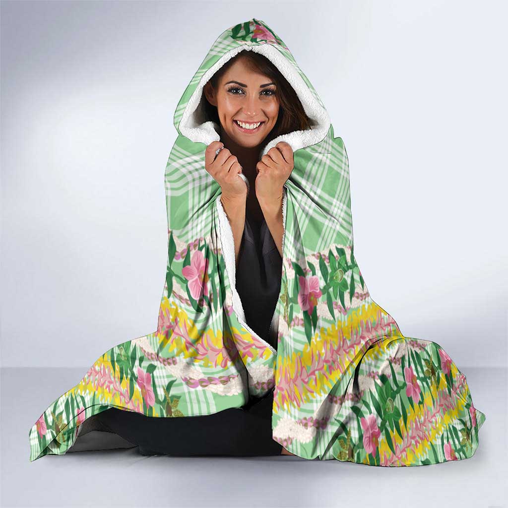 Hawaii Pikake Lokelani Plumeria Lei Hooded Blanket Green Palaka Motifs LT05 - Polynesian Pride