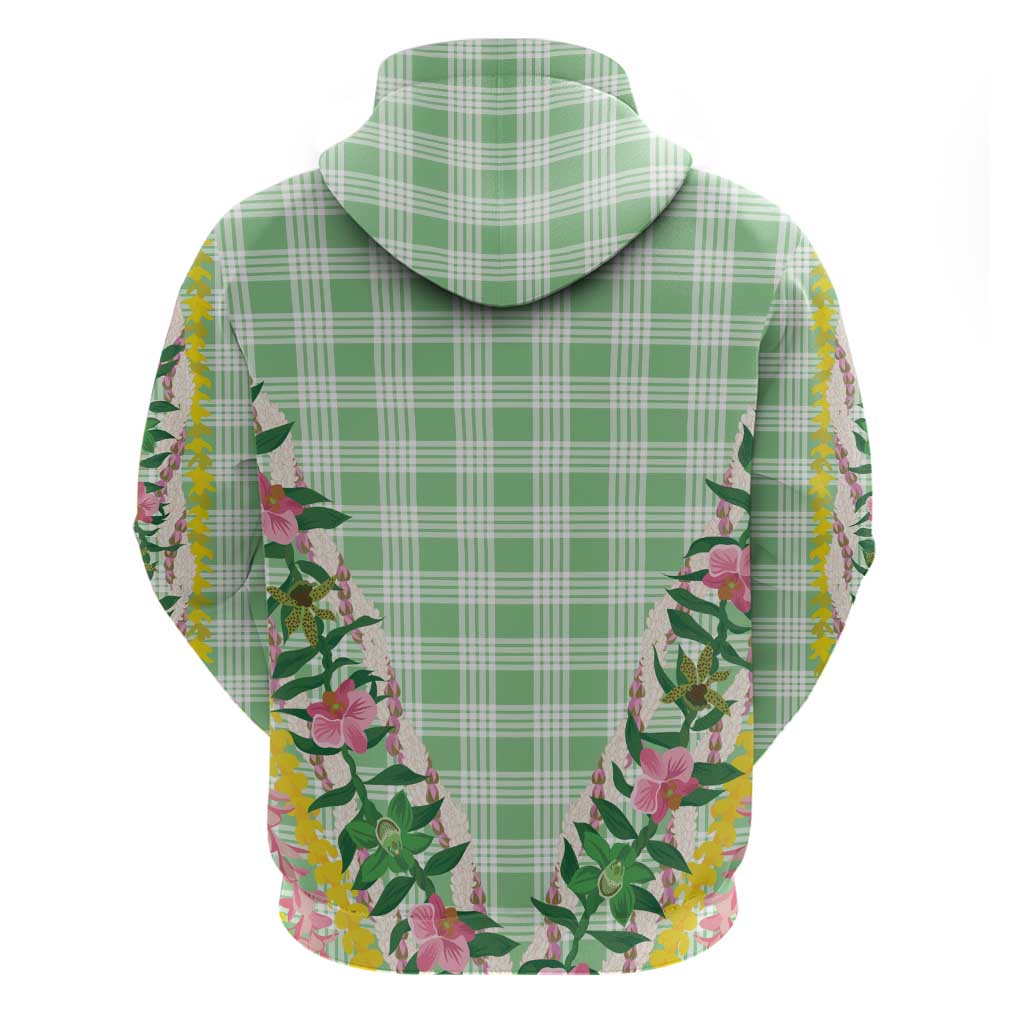 Hawaii Pikake Lokelani Plumeria Lei Hoodie Green Palaka Motifs LT05 - Polynesian Pride