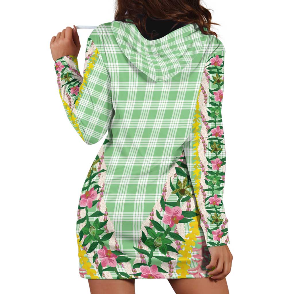 Hawaii Pikake Lokelani Plumeria Lei Hoodie Dress Green Palaka Motifs