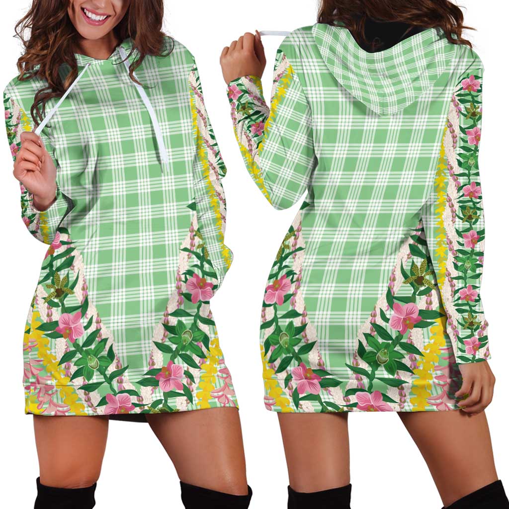 Hawaii Pikake Lokelani Plumeria Lei Hoodie Dress Green Palaka Motifs