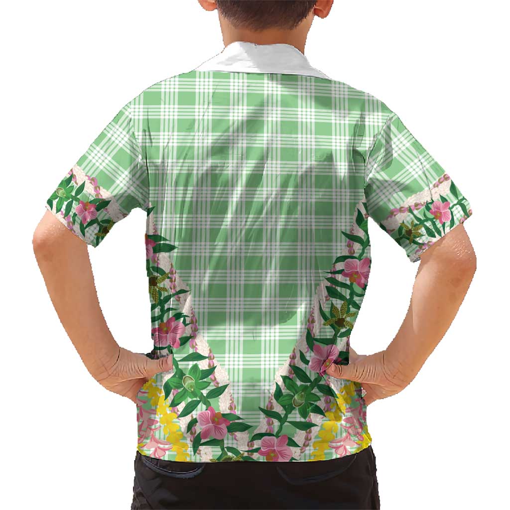 Hawaii Pikake Lokelani Plumeria Lei Kid Hawaiian Shirt Green Palaka Motifs LT05 - Polynesian Pride