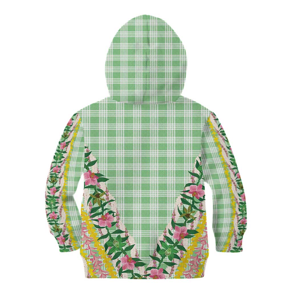 Hawaii Pikake Lokelani Plumeria Lei Kid Hoodie Green Palaka Motifs LT05 - Polynesian Pride