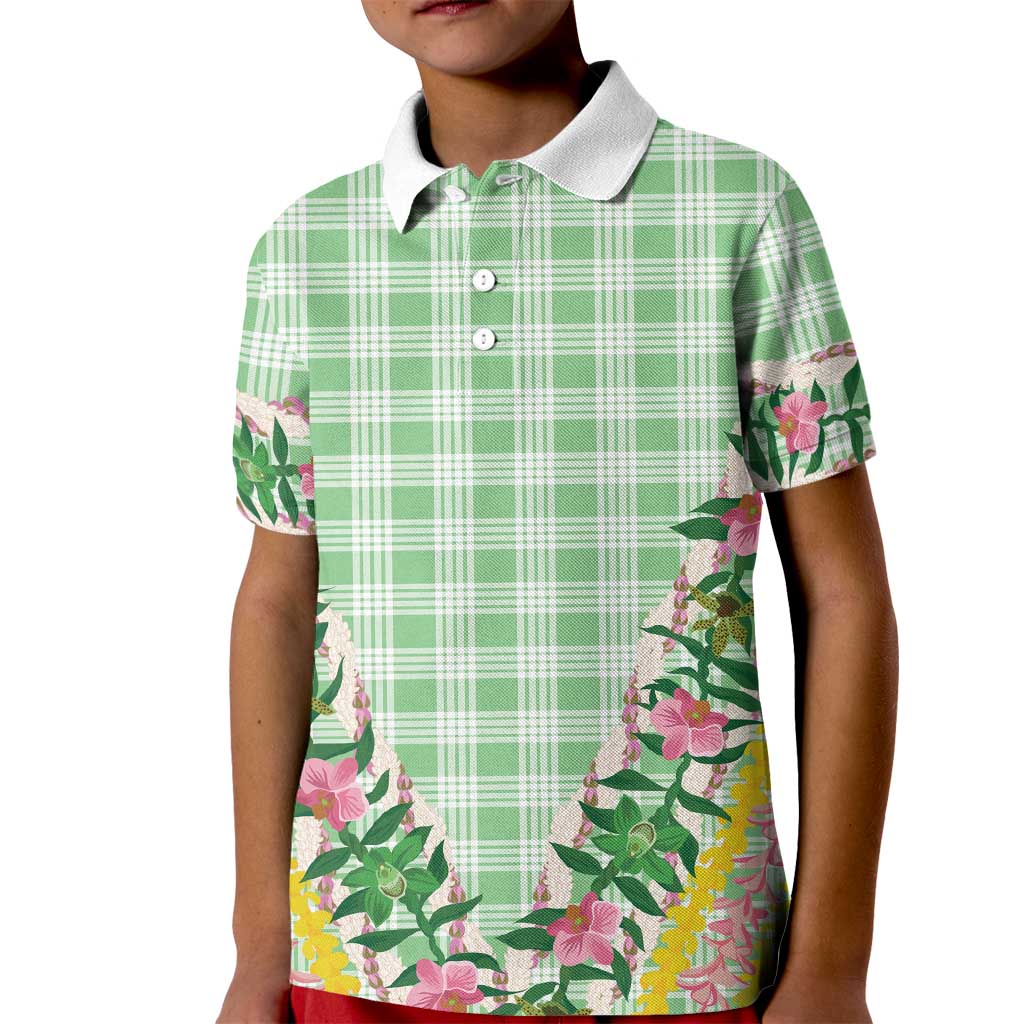 Hawaii Pikake Lokelani Plumeria Lei Kid Polo Shirt Green Palaka Motifs