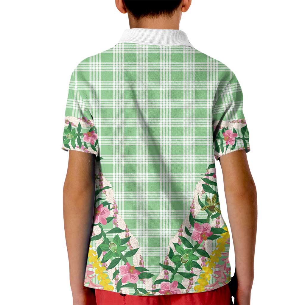 Hawaii Pikake Lokelani Plumeria Lei Kid Polo Shirt Green Palaka Motifs LT05 - Polynesian Pride
