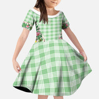Hawaii Pikake Lokelani Plumeria Lei Kid Short Sleeve Dress Green Palaka Motifs LT05 KID Green - Polynesian Pride