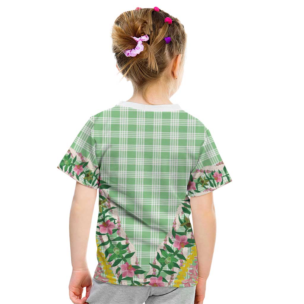 Hawaii Pikake Lokelani Plumeria Lei Kid T Shirt Green Palaka Motifs LT05 - Polynesian Pride