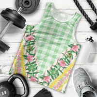 Hawaii Pikake Lokelani Plumeria Lei Men Tank Top Green Palaka Motifs LT05 - Polynesian Pride