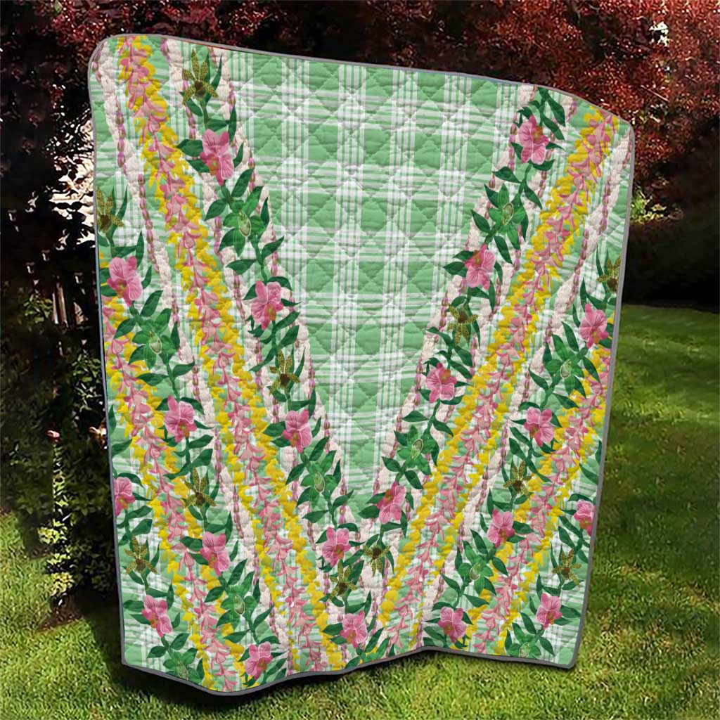 Hawaii Pikake Lokelani Plumeria Lei Quilt Green Palaka Motifs