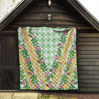 Hawaii Pikake Lokelani Plumeria Lei Quilt Green Palaka Motifs