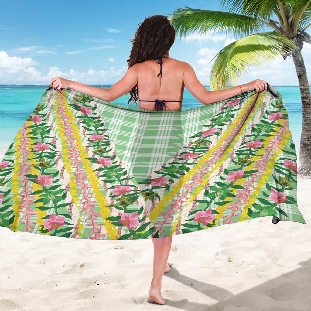 Hawaii Pikake Lokelani Plumeria Lei Sarong Green Palaka Motifs