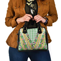 Hawaii Pikake Lokelani Plumeria Lei Shoulder Handbag Green Palaka Motifs