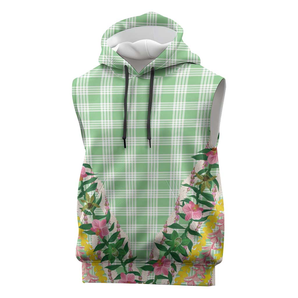 Hawaii Pikake Lokelani Plumeria Lei Sleeveless Hoodie Green Palaka Motifs LT05 Green - Polynesian Pride