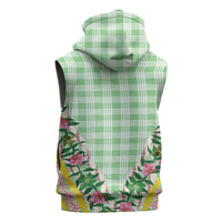 Hawaii Pikake Lokelani Plumeria Lei Sleeveless Hoodie Green Palaka Motifs LT05 - Polynesian Pride