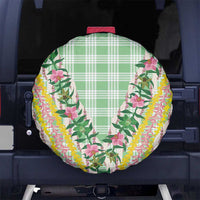 Hawaii Pikake Lokelani Plumeria Lei Spare Tire Cover Green Palaka Motifs LT05 No hole Green - Polynesian Pride