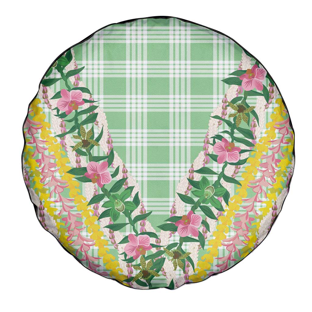 Hawaii Pikake Lokelani Plumeria Lei Spare Tire Cover Green Palaka Motifs LT05 - Polynesian Pride