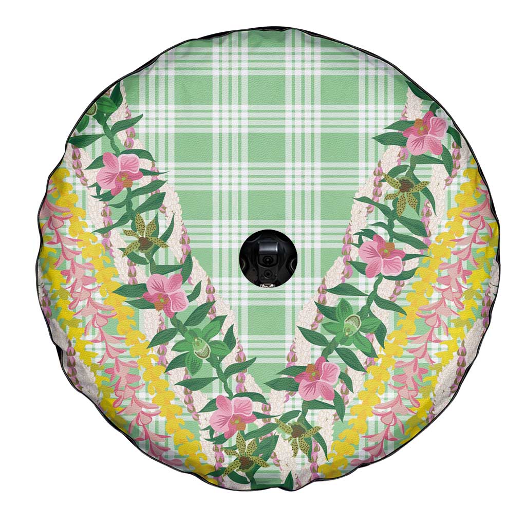 Hawaii Pikake Lokelani Plumeria Lei Spare Tire Cover Green Palaka Motifs LT05 - Polynesian Pride