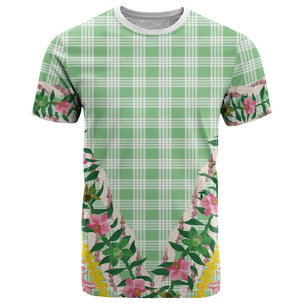 Hawaii Pikake Lokelani Plumeria Lei T Shirt Green Palaka Motifs LT05 Green - Polynesian Pride