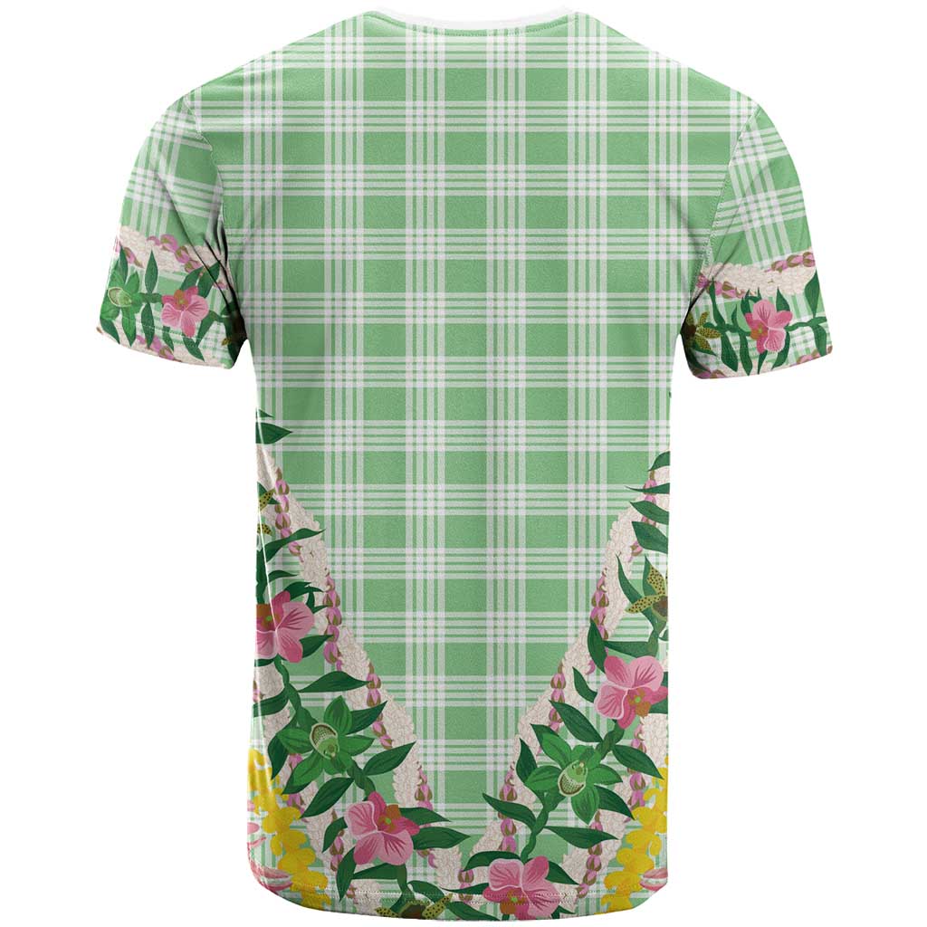 Hawaii Pikake Lokelani Plumeria Lei T Shirt Green Palaka Motifs LT05 - Polynesian Pride