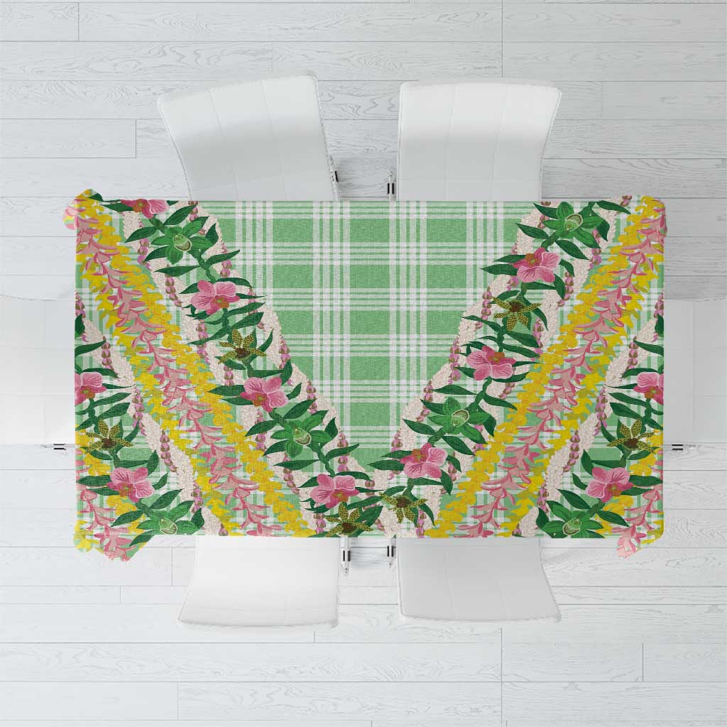 Hawaii Pikake Lokelani Plumeria Lei Tablecloth Green Palaka Motifs LT05 Green - Polynesian Pride