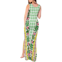 Hawaii Pikake Lokelani Plumeria Lei Tank Maxi Dress Green Palaka Motifs LT05 - Polynesian Pride