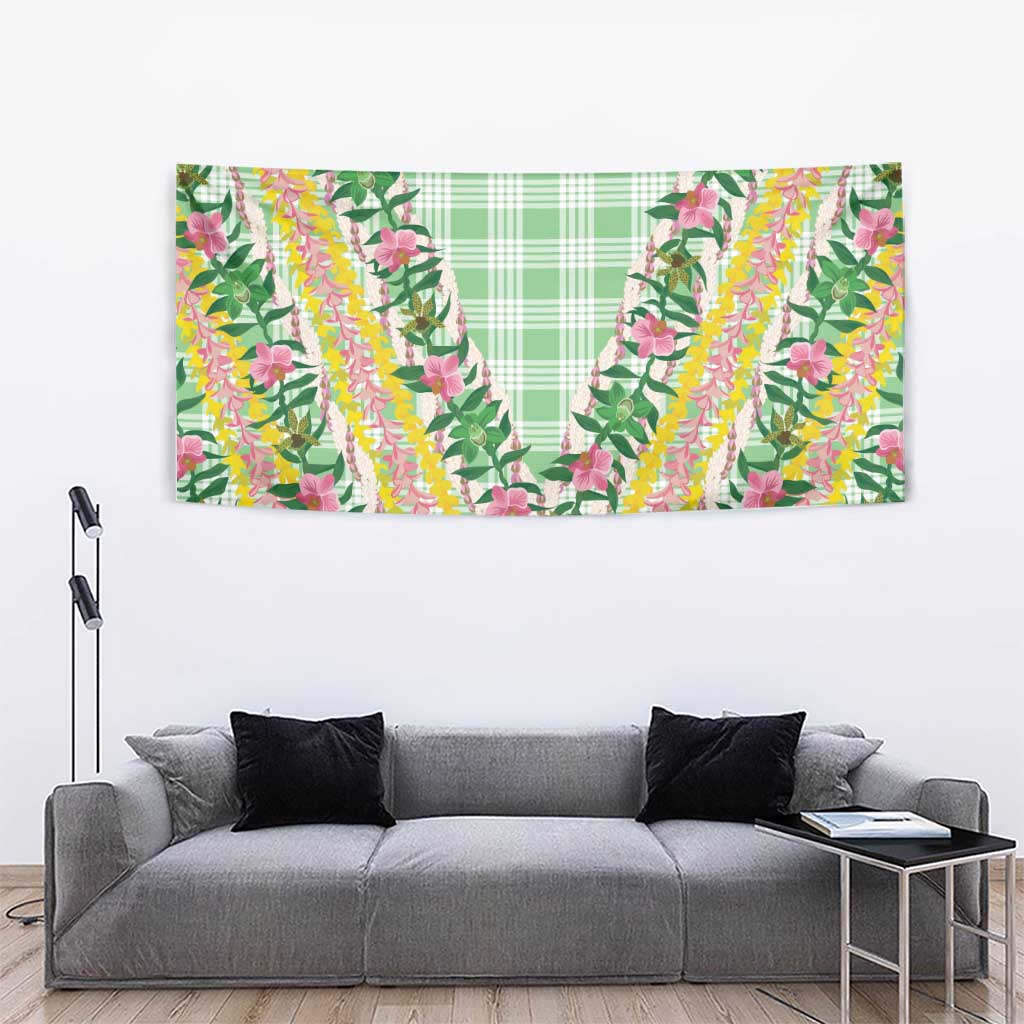 Hawaii Pikake Lokelani Plumeria Lei Tapestry Green Palaka Motifs