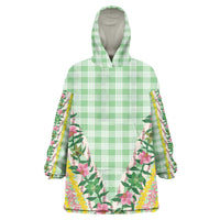Hawaii Pikake Lokelani Plumeria Lei Wearable Blanket Hoodie Green Palaka Motifs LT05 One Size Green - Polynesian Pride