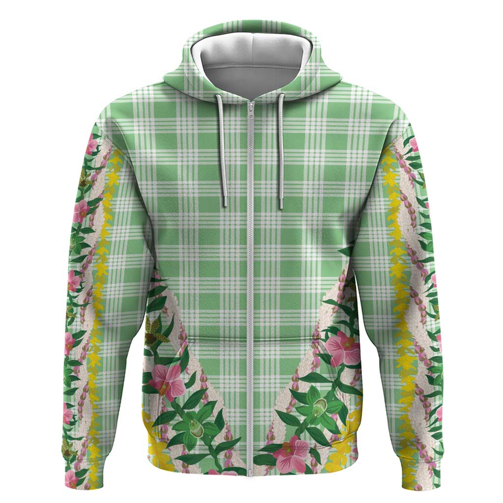 Hawaii Pikake Lokelani Plumeria Lei Zip Hoodie Green Palaka Motifs LT05 Zip Hoodie Green - Polynesian Pride